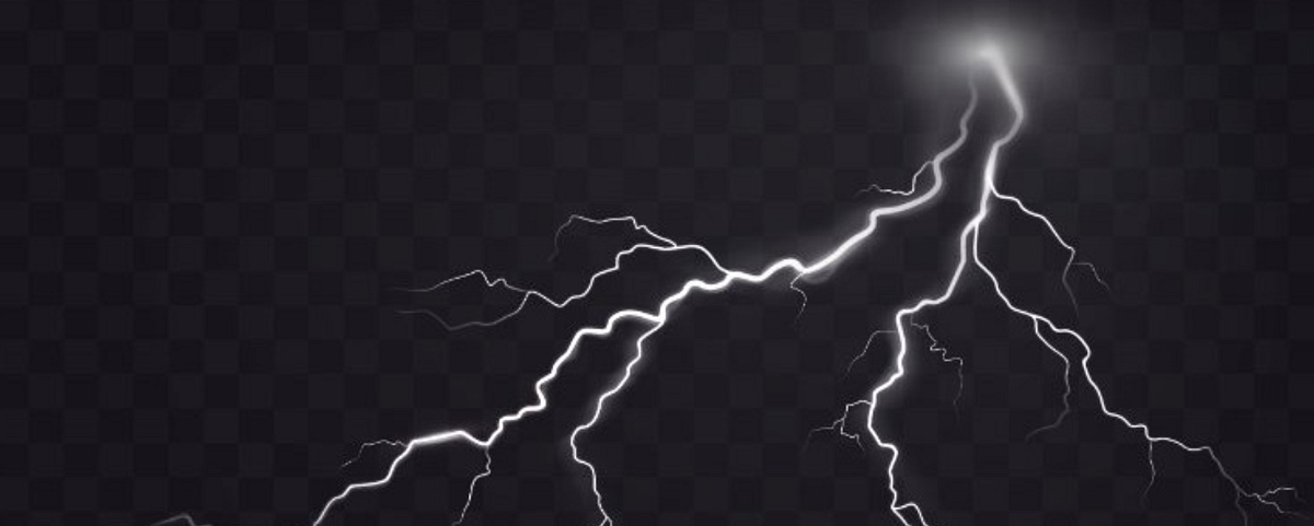 Lightning striking across a black sky