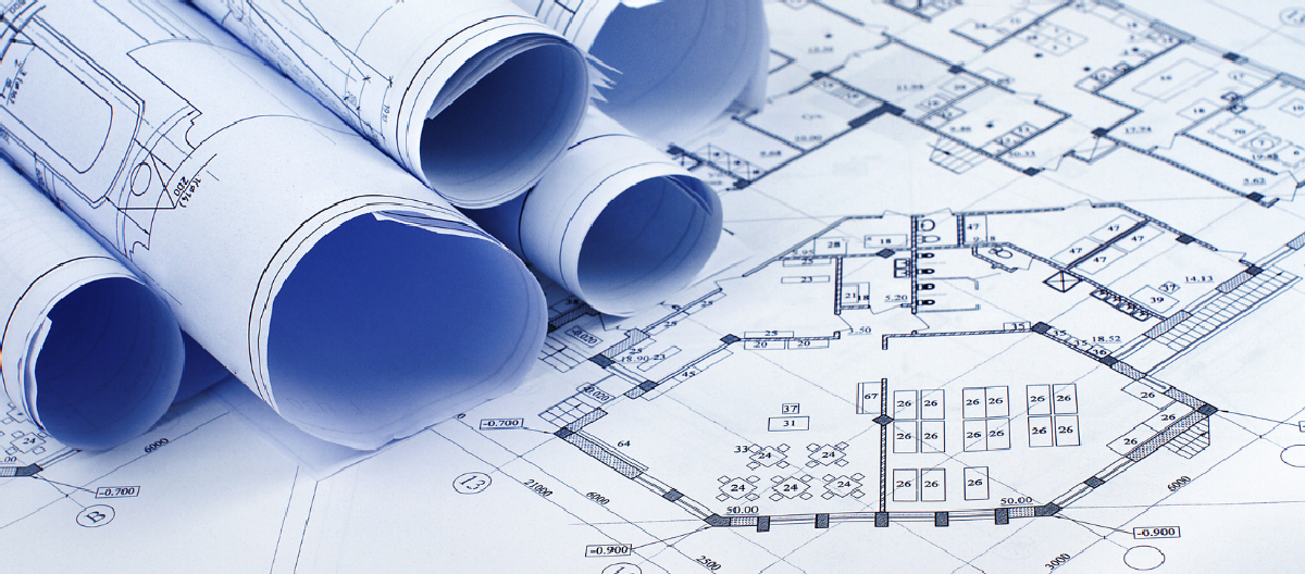 blueprints on a table