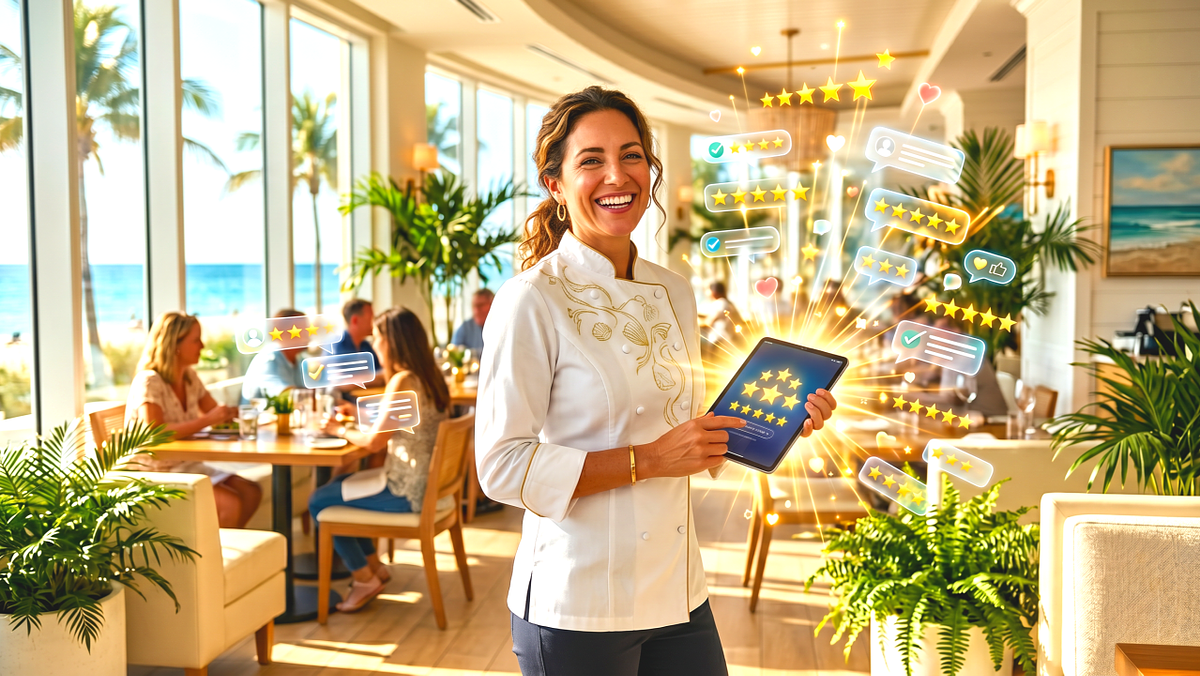 image of hostess in florida reviewing google reviews